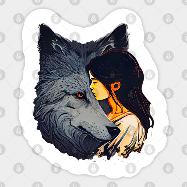 Wolf and Girl Sticker by WolfChamp